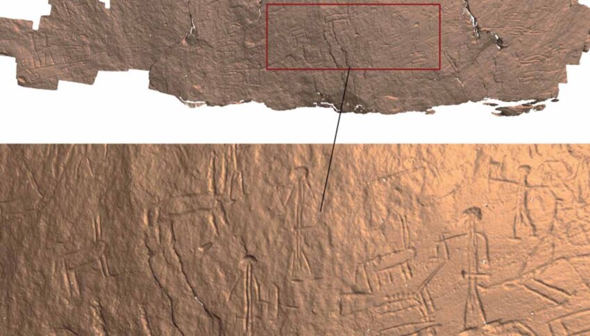 Modelo 3-D de carros grabados en Timna Park | Foto: Lena Dubinsky/Laboratorio de Arqueología Computacional, Universidad Hebrea de Jerusalem